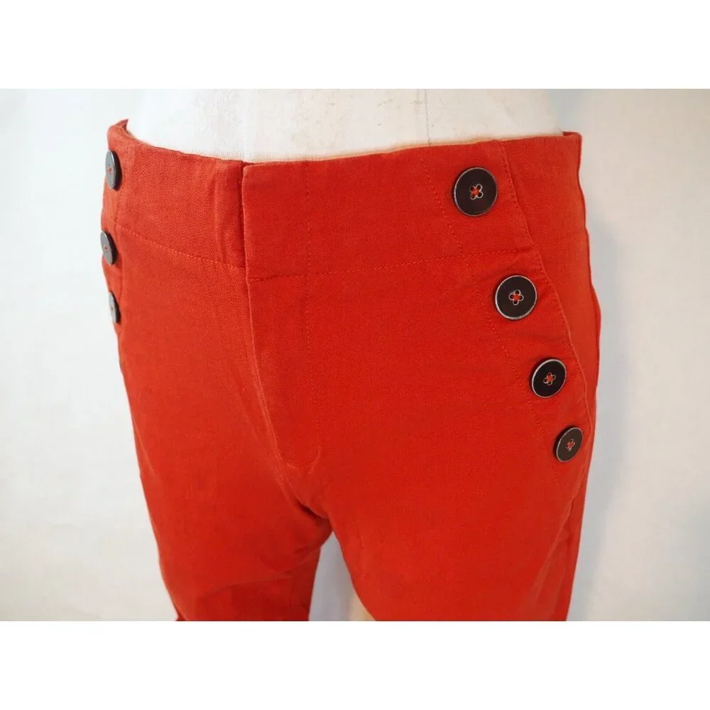 Anthropologie Dark Orange Essential Chino Sailor Button Cropped Pants, Size 4P